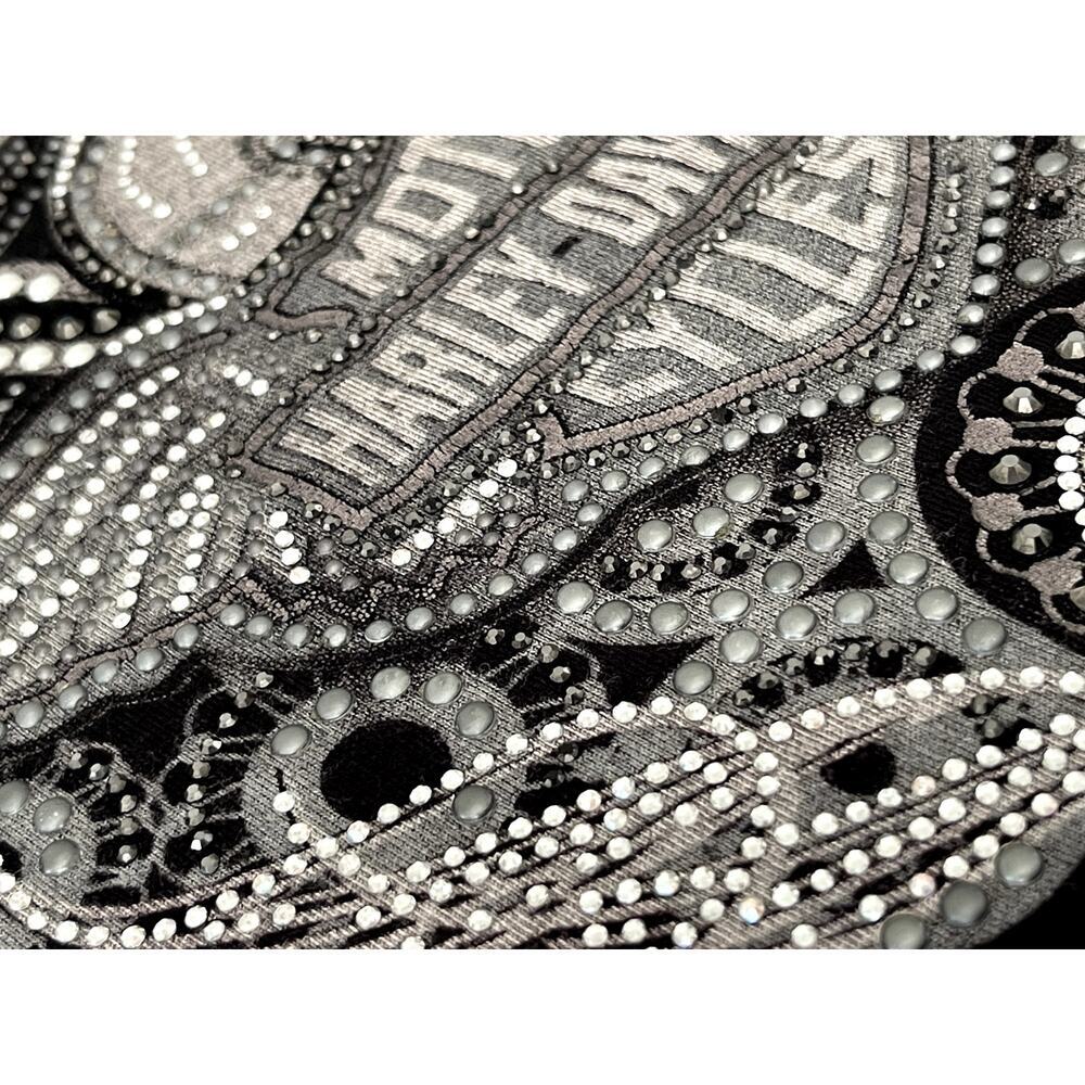 Harley Davidson Wms Sz S Rhinestone Graphic Long Slv T-Shirt Biker Rocker Street - Picture 8 of 12